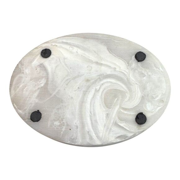 Carved Bear Jewelry Oval Poly Resin Trinket Box With Bear & Forest Engraving VTG - Picture 7 of 8